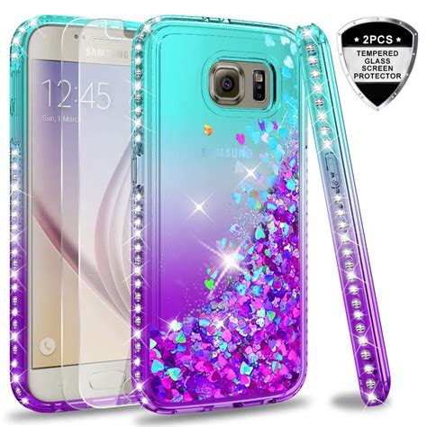 Galaxy S6 Glitter Case With Tempered Glass Screen Protector 2 Pack