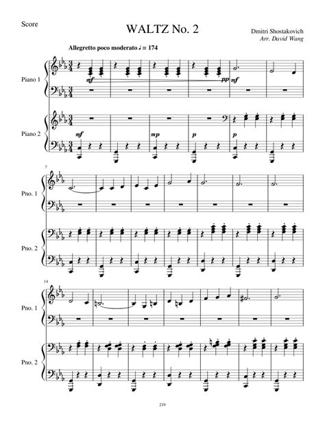 waltz no 2 piano duet sheet music for piano solo