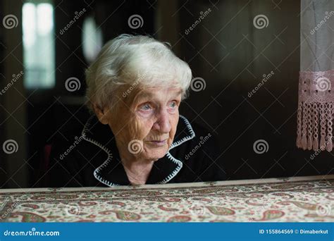 Portrait Of A Lonely Old Woman In His Home Stock Image Image Of Home