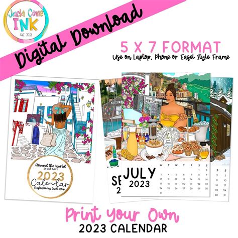 Printable 2023 Desk Calendar 5x7 Digital Download Etsy