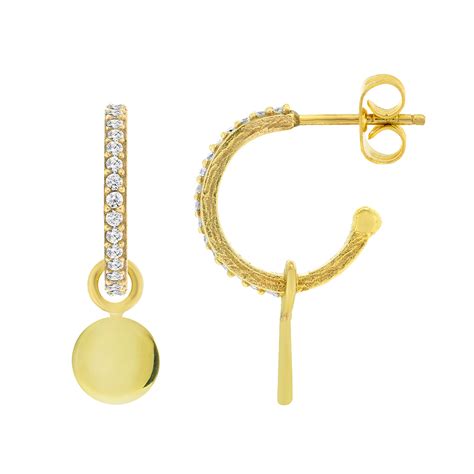 Gold Huggie Hoop Studs Alchemy CZ Earrings With Detachable Charm
