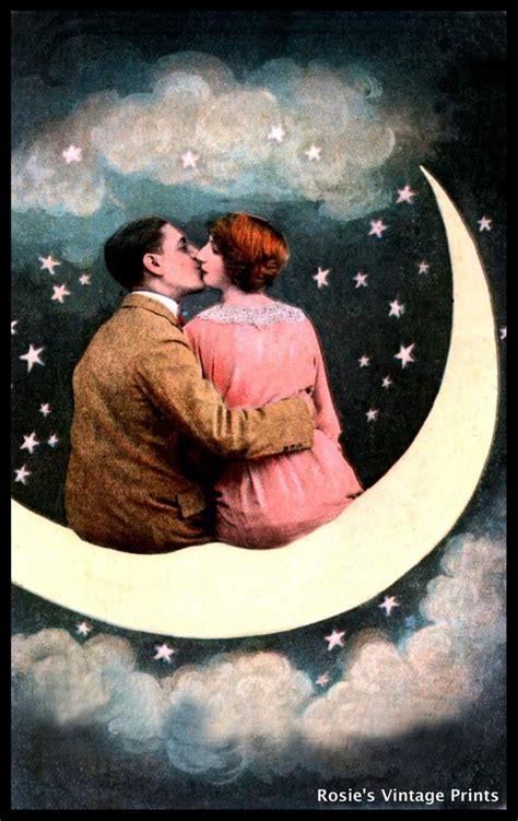 Lovers On A Paper Moon Romantic Wall Art Paper Moon Kiss Etsy