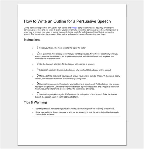 Persuasive Speech Outline Template 15 Examples Samples And Formats