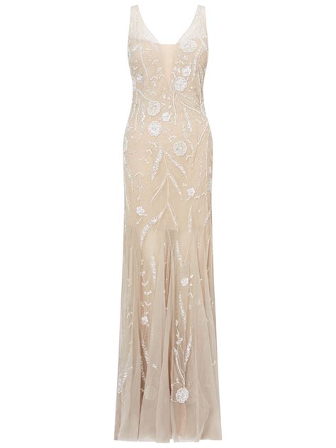 Adrianna Papell Sleeveless Beaded Godet Gown Nudesilver