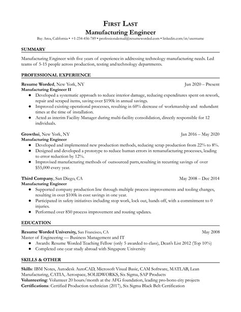 9 Manufacturing Engineer Cv Examples For 2024 Resume Worded