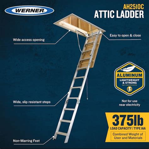 Werner Aluminum Folding Attic Ladder 8 Ft To 10 Ft Rough Opening 25