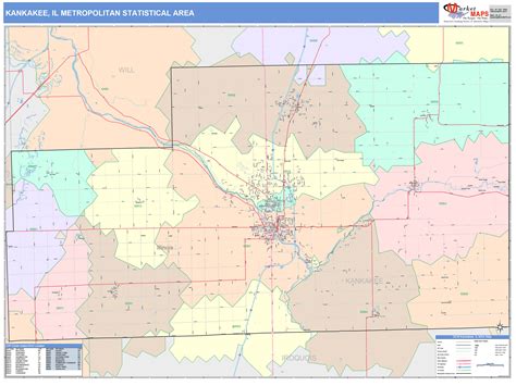 Kankakee Il Metro Area Wall Map Color Cast Style By Marketmaps Mapsales