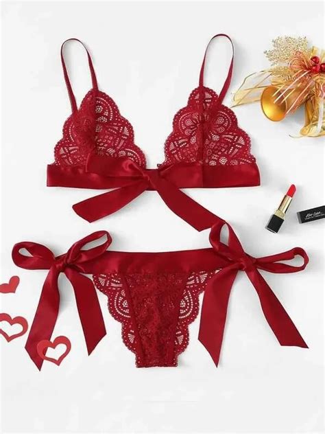 fashion sexy lingerie set hollow out lace bow knot three point womens bra panties underwear set