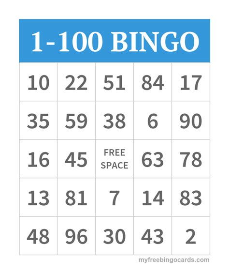 Free Printable 1 100 Number Bingo Cards Salvabrani