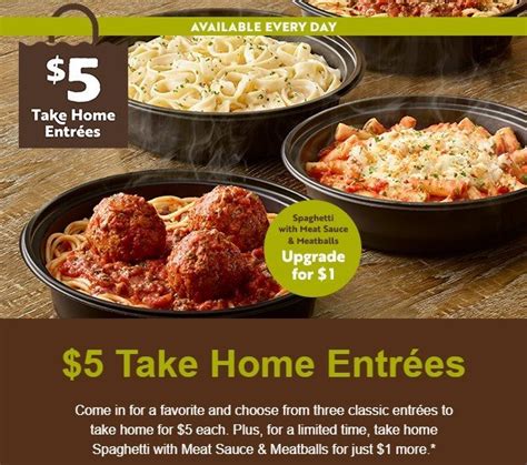 21 coupons and 3 deals which offer up to 50% off , $5 off and extra discount, make sure to use one of them when you're shopping for olivegarden.com; $5 Take Home Entrees at Olive Garden | Indianapolis ...