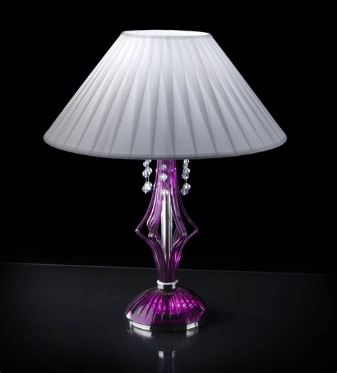Purple Table Lamp With Crystal Pearls And White Lampshade Bohemian Glass