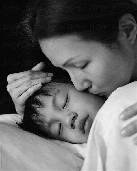 Mother Lovingly Kisses Her Little Son Good Night By Lawrence Del Mundo Mother And Little Son Hd