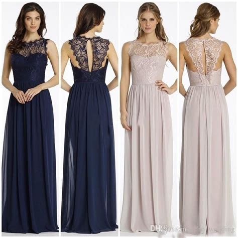 Lace Bridesmaid Dresses New Design Long Navy Blue Chiffon