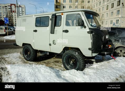 Russian Brutal Off Road Car Uaz In Town Stock Photo Alamy