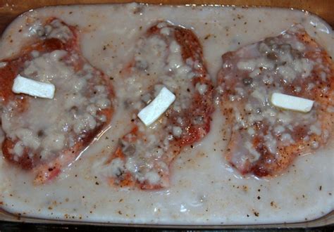 The cream of mushroom soup gravy is great on both the lay pork chops over the onions. Baked Pork Chops with Cream of Mushroom Soup | Baked pork, Baked pork chops