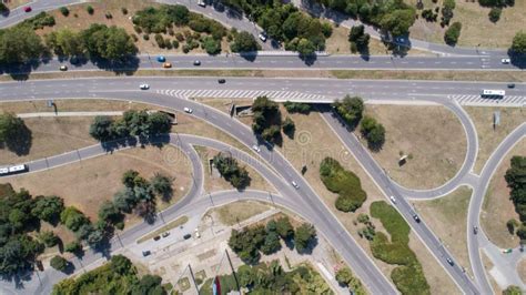 Aerial View Of Highway Intersection Road Junction Top View Stock
