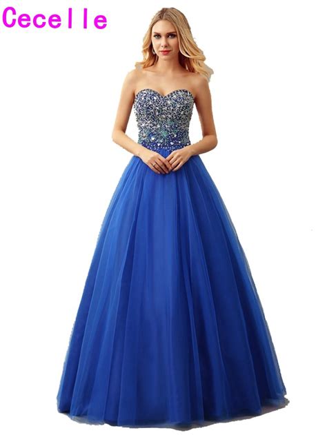 Real Royal Blue Ball Gown Tulle Prom Dress 2017 Sweetheart Floor Length
