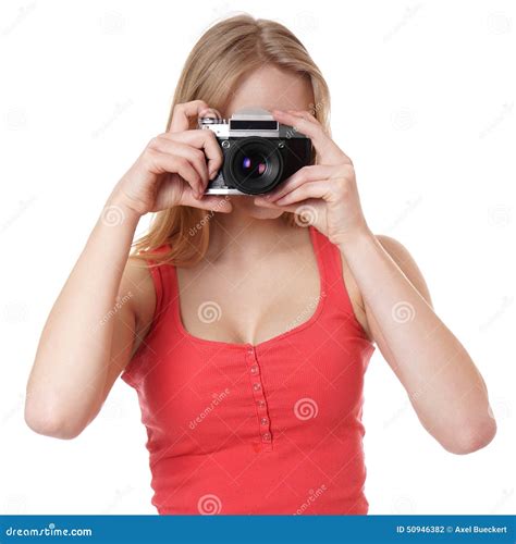 Young Woman With Camera Stock Photo Image Of Tanktop 50946382