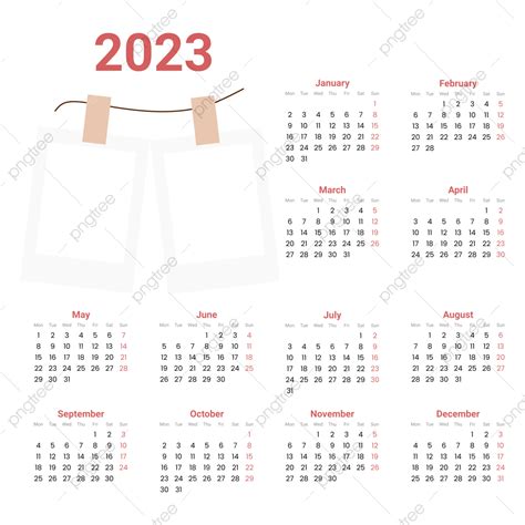 Año Calendario 2023 Meses Completos Con Marco Polaroid Png 2023
