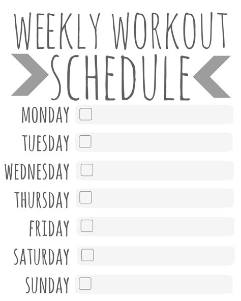 Printable Weekly Workout Schedule Printable Jd