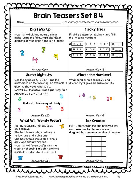 Fourth Grade Maths Brain Teasers For Kids Riddles Time