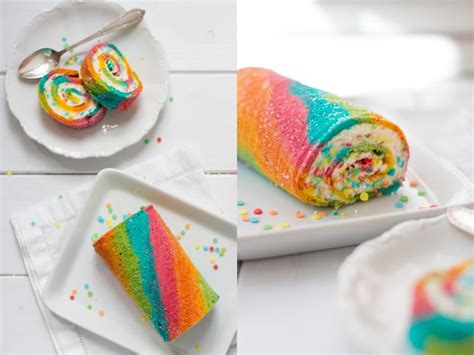 Bunt eingefärbtes gebäck kommt bei einer feier mit vielen kindern stets gut an. Regenbogen Biskuitrolle | Rezept | Bunter kuchen ...