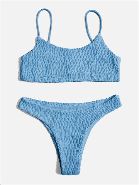 Emmiol Kostenloser Versand 2024 Smocked Low Rise Bikini Set Blau S Von