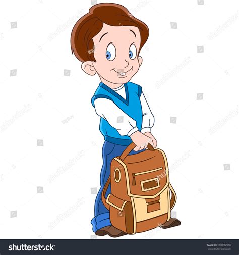 Cartoon Schoolboy School Backpack Vector Illustration Stock Vector
