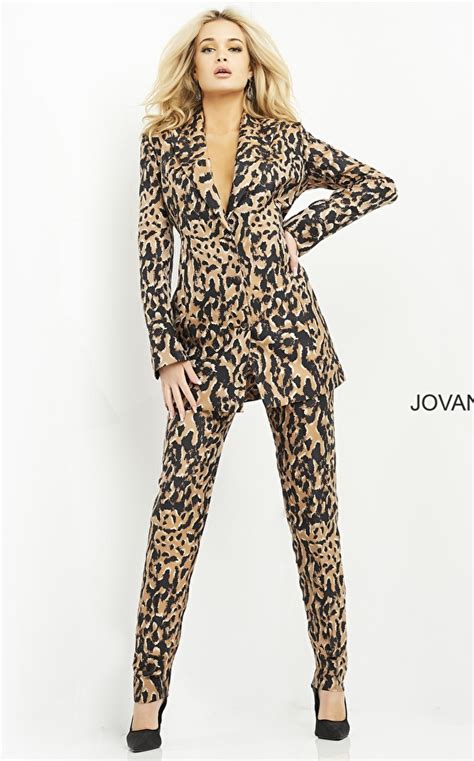Jovani 03840 Animal Print Fitted Ready To Wear Pant Suit