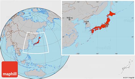 Japan is an island country in east asia, located in the northwest pacific ocean. Gray Location Map of Japan