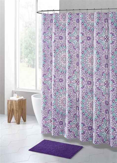 Purple And Seafoam Kaleidoscope Floral Design Peva Shower Curtain Liner