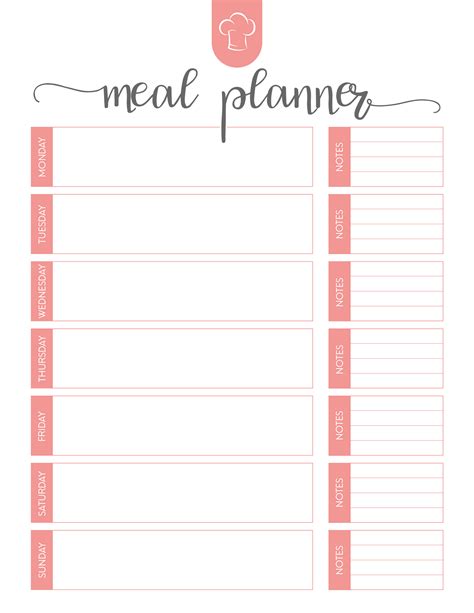 Printable Weekly Meal Planner Template Onesaki
