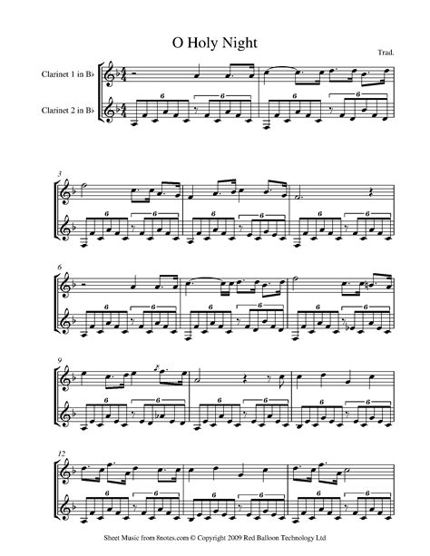 O Holy Night Sheet Music For Clarinet Duet