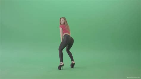 Young Woman Making Squat On Green Screen Dancing Sexy Moves 4k Video