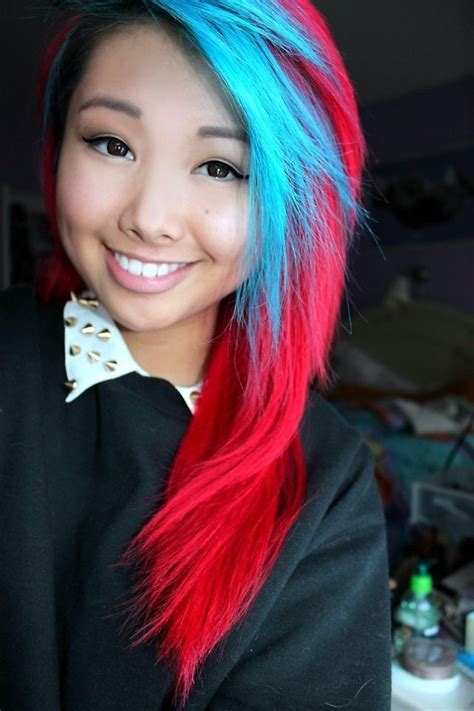 Bright Blue And Red Dyed Hair It Reminds Me Of Those Red