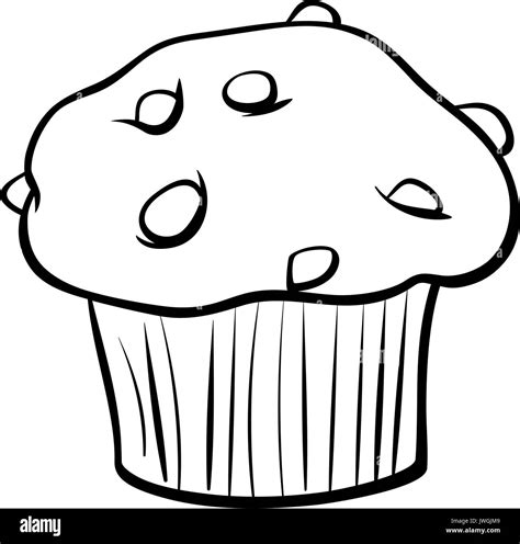 Black And White Cartoon Illustration Of Sweet Muffin Cake With Chunks