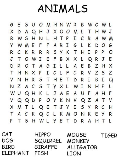 Printable Animals Word Search Word Puzzles For Kids Free Printable