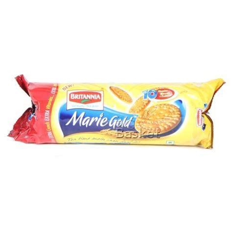 Britannia's product portfolio includes biscuits, bread, cakes, rusk, and dairy products including cheese, beverages, milk and yoghurt. Britannia Biscuits - Marie Gold 250 gm Pouch: Buy online at best price | BigBasket.com