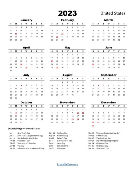 Free Download Printable Calendar 2023 Large Font Design Holidays On Red