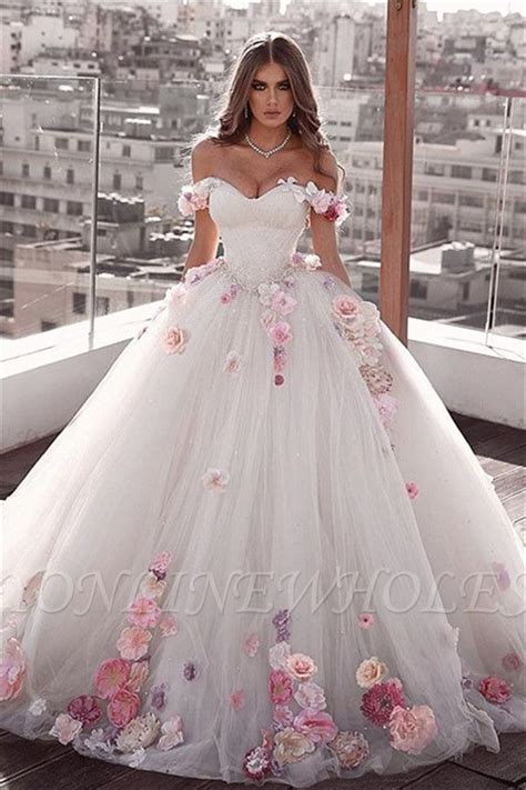 Glamorous Off The Shoulder Flower Ball Gown Wedding Dresses Ball
