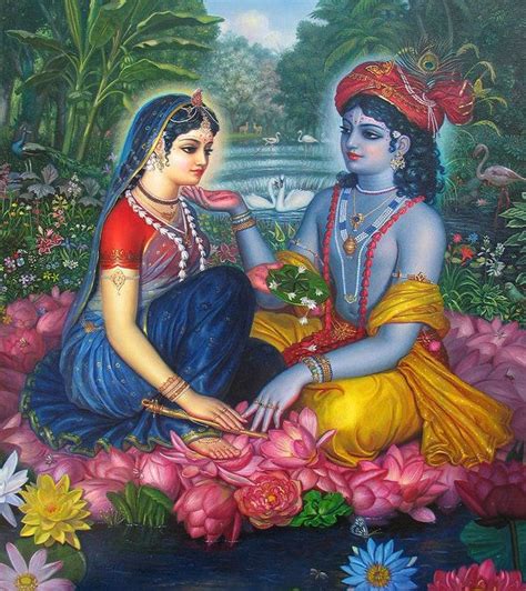 Radha Krishna On Lotuses Art Print By Satchitananda Das Saccidananda