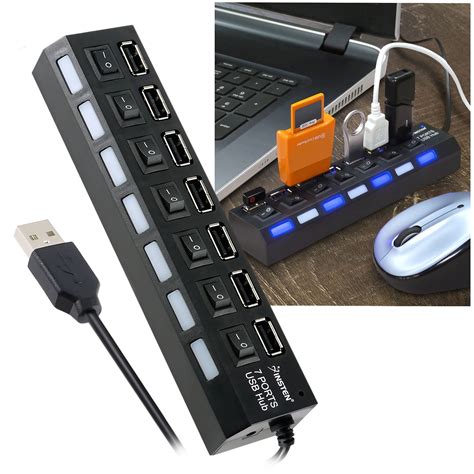 Insten 7 Port Usb Hub With On Off Switch Adapter Led Light Walmart