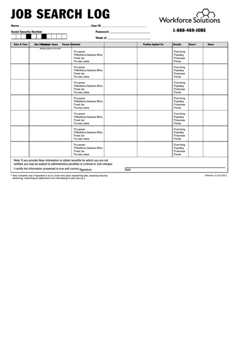 Job Search Log Printable Pdf Download