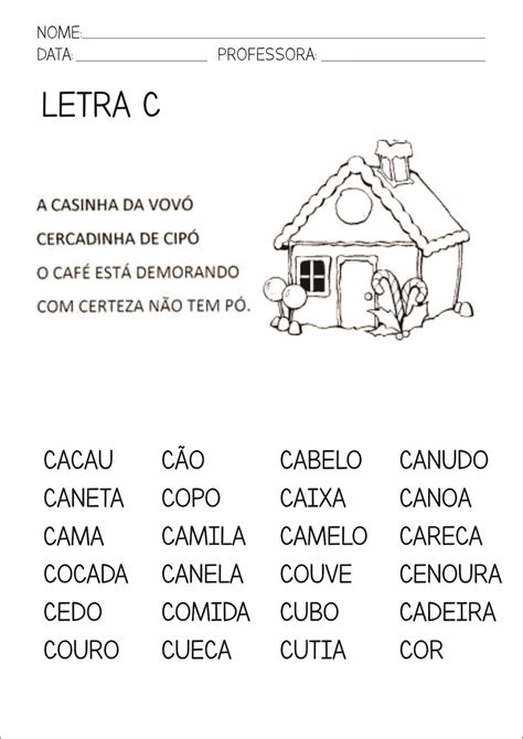 Ficha De Leitura Letra C Atividade De Educação Infantil 1º Ano