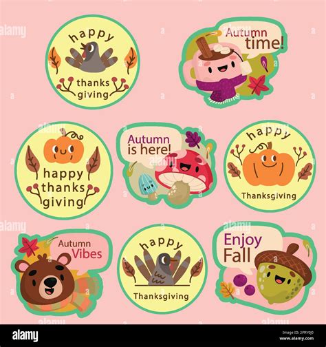 Thanksgiving Stickers Set Autumn Patches Collection Stock Vector Image