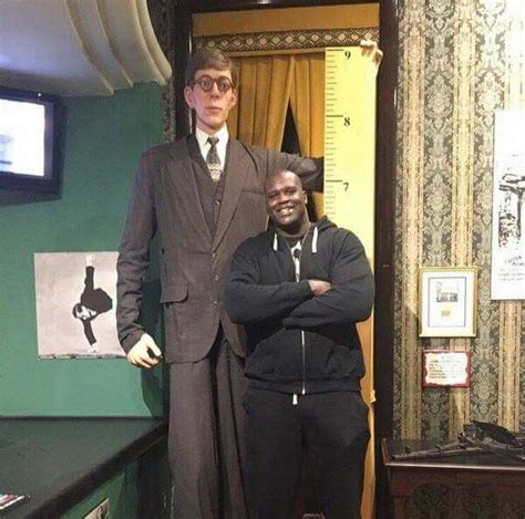 Shaquille O Neal Next To A Replica Of The Tallest Man To Have Lived