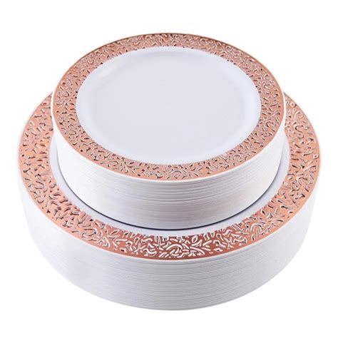 Rose Gold Plates Lace Design Disposable Plastic Plates Premium Heavy