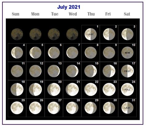 Free Printable 2021 July Calendar Moon Phases Templates