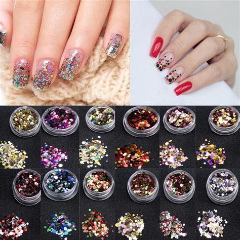 2018 hot sale 1 box shiny round sequins colorful nail art glitter tips uv gel 3d nail decoration