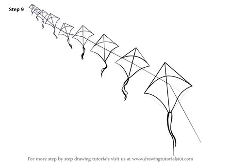 Learn How To Draw Flying Kites Everyday Objects Step By Step